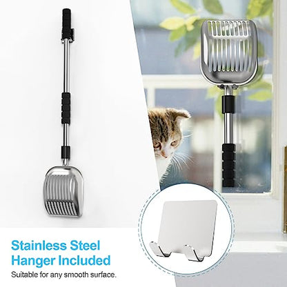 Depets Cat Litter Scoop, Metal Litter Scooper with Deep Shovel, Detachable Long Handle Cat Litter Sifter with Holder, Large Durable Cat Litter Shovel with Foam Pad Grip for Easy Sifting