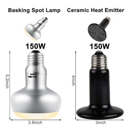 Dual Reptile Light Fixture Reptile Heat Lamp Fixture | 150W Intense Basking Bulb & Ceramic Heat Emitter, Double Dome Heat Lamp, For Lizard, Gecko, Bearded Dragon, Tortoise, Snake - style: 15inch with 150W Intense Basking Bulb&Ceramic Heat Emitter