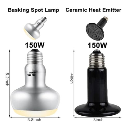 Dual Reptile Light Fixture Reptile Heat Lamp Fixture | 150W Intense Basking Bulb & Ceramic Heat Emitter, Double Dome Heat Lamp, For Lizard, Gecko, Bearded Dragon, Tortoise, Snake - style: 15inch with 150W Intense Basking Bulb&Ceramic Heat Emitter