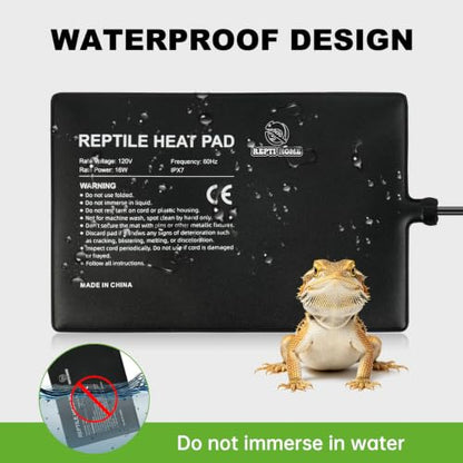 Reptile Heat Pad 8" X 12" 16W, Under Tank Heat Mat for Reptiles, Waterproof Hermit Crab Heating Pad for Terrarium, Snake, Turtle, Lizard - size: 8*12inch
