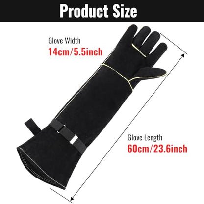 Animal Handling Gloves Bite Proof, Thickened Leather Cat Gloves for Scratching, Falconry, Welding, 23.6 inch Black Yellow - color: Black Yellow