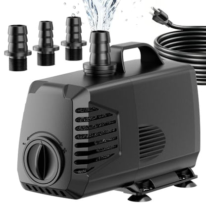 880GPH Submersible Water Pump, Water Fountain (85W 3200L/H) with 10.5FT High Lift Adjustable & 3 Nozzles & 16.4FT Cord, Ultra Quiet Aquarium Pump for Pond Fountain Waterfall Hydroponics-Q105 - size: 880GPH