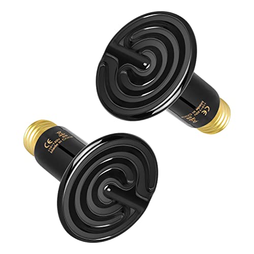 Simple Deluxe 40W Reptile Heat Lamp Bulb No Light Visible Ceramic Heat Emitter Brooder Coop Heater, 2 Pack