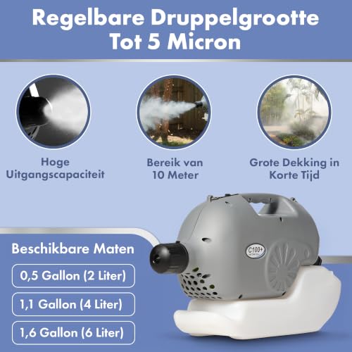 C100 Plus Mosquito Fogger Machine, Bug Fogger, Mosquito Sprayer, Mist Blower, ULV Cold, 26 Ft Spray, 1250W Samsung Motor, Adjustable 5-50 Micron, Tick, Bee, Outdoor Fogger 110V - size: 1.1 Gallon - 4 Liters