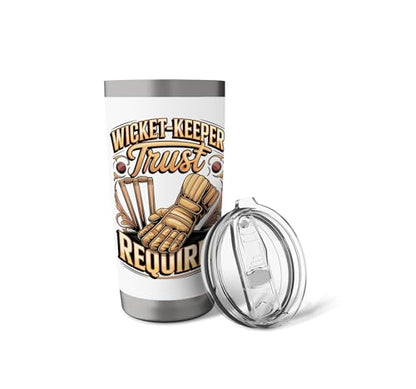 Wicket Keeper Trust Required Cricket Stainless Steel Insulated Tumbler - color: White
