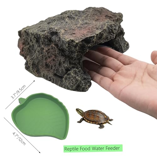 M2cbridge Fish Reptile Hideout Cave Terrarium Amphibians Habitat | Natural color careful craft, resting spot, solid and sturdy, water dish - style: Cave+ Water Dish