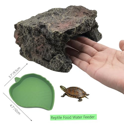 M2cbridge Fish Reptile Hideout Cave Terrarium Amphibians Habitat | Natural color careful craft, resting spot, solid and sturdy, water dish - style: Cave+ Water Dish