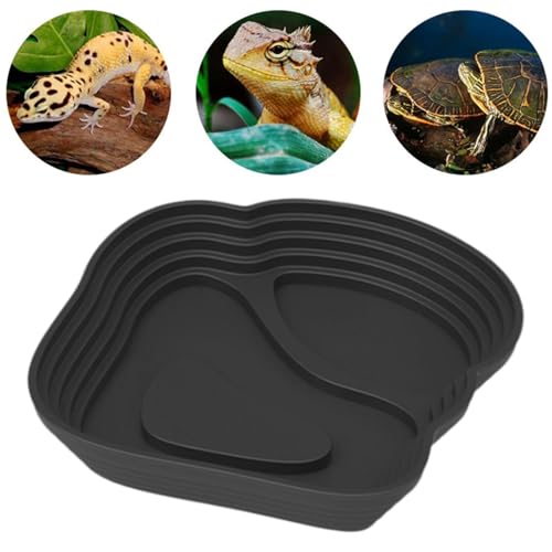 Reptile Bathing Pool Reptile Feeding Water Bowl Turtle Water Bowl Reptile Feeding Dish for Bearded Dragons Pet Supplies Bath, Small, Black - color: Small, size: Black