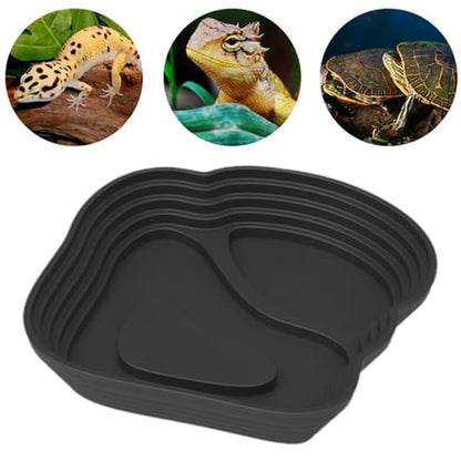 Reptile Bathing Pool Reptile Feeding Water Bowl Turtle Water Bowl Reptile Feeding Dish for Bearded Dragons Pet Supplies Bath, Small, Black - color: Small, size: Black