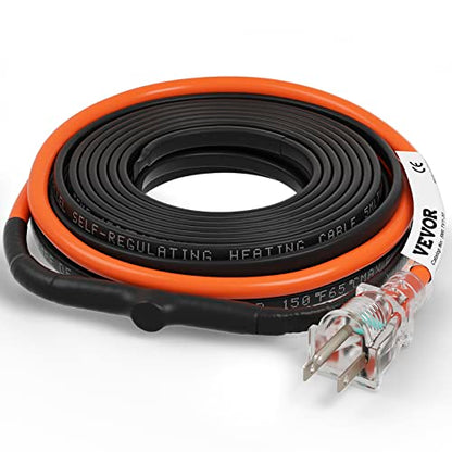 VEVOR Self-Regulating Pipe Heating Cable, 30-feet 5W/ft Heat Tape for Pipes Freeze Protection, Protects PVC Hose, Metal and Plastic Pipe from Freezing, 120V - size: 30 Feet