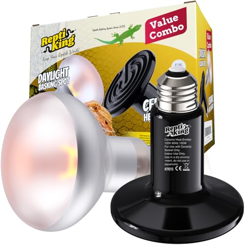 Reptile Dual Heat Lamp: 150W Ceramic Heat Emitter and Daylight Basking Bulb – Heat Bulbs Combo for Terrariums, Ideal for Bearded Dragons, Tortoises, Snakes - color: Ceramic Heat Emitter & Daylight Heat Bulb