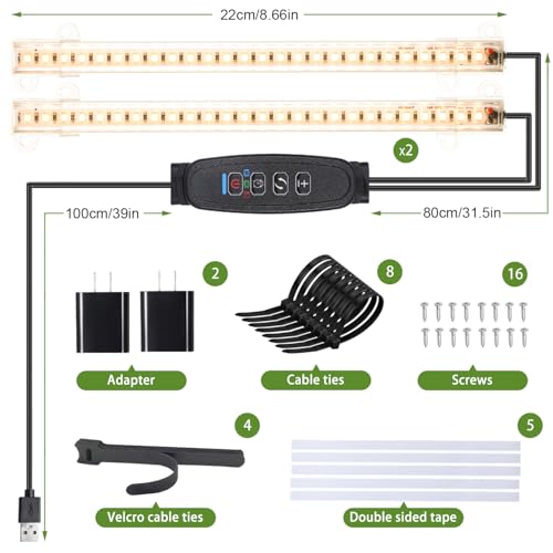8.6'' LED Grow Light Strips, Full Spectrum 3500K Grow Lights for Indoor Plants, 2 Head with 3/9/12H Timer, 10 Dimmable Levels, Suitable for Seedling, Succulent, Plant Shelf and Greenhouse, 2-Pack - color: 2 Head 2 Pack