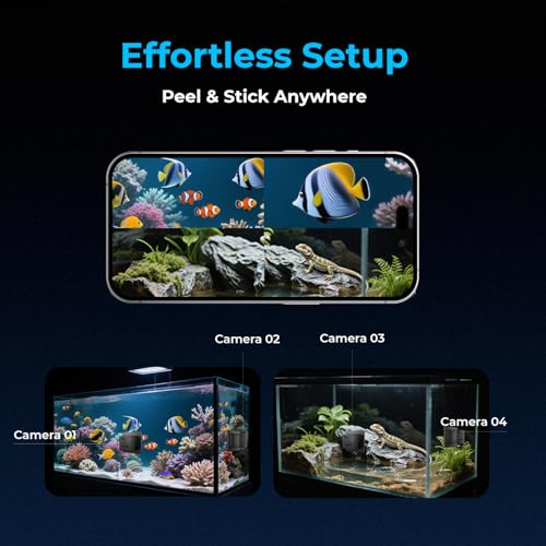 2K HD Aquarium & Terrarium WiFi Pet Camera,140° Wide-Angle Anti-Glare & Anti-Reflection,Night Vision for Fish & Reptiles,Two-Way Audio,Glass-Mount Enclosure Monitor,AI-Powered Detection,24/7 Recording - size: 1 pack