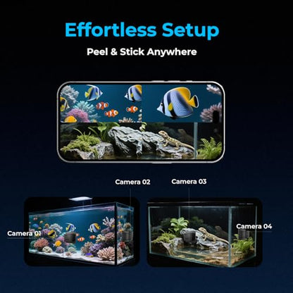 2K HD Aquarium & Terrarium WiFi Pet Camera,140° Wide-Angle Anti-Glare & Anti-Reflection,Night Vision for Fish & Reptiles,Two-Way Audio,Easy & Quick Install,AI-Powered Detection,24/7 Recording