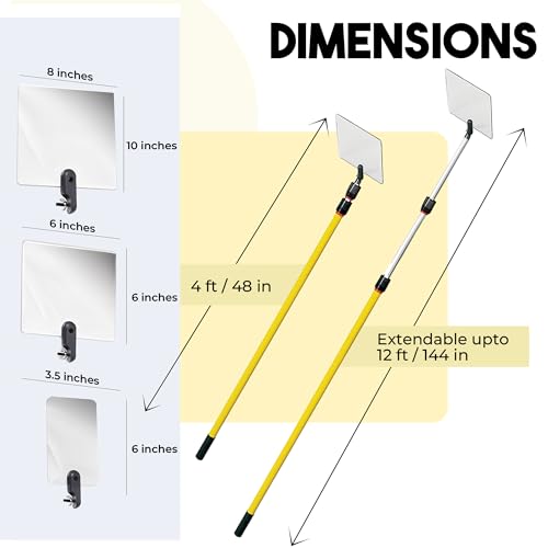 Inspection Mirror - Telescoping Heavy Duty, Lightweight & Durable, 4 ft - 12 ft Pole, 3 Size Acrylic Mirror - size: 3 Size Acrylic Mirror, style: 4 ft - 12 ft Pole
