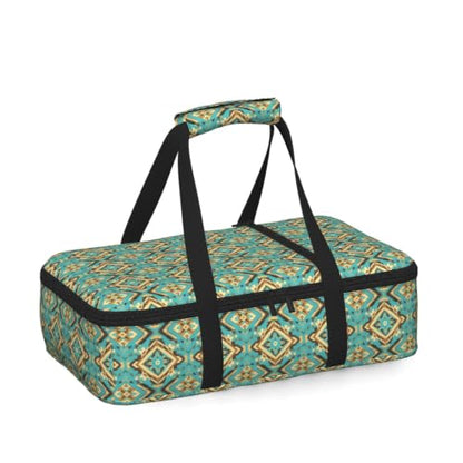 Single Deck Thermal Carrier Ethnic Geometric Print | Ethnic Geometric Pattern Mexican Tribal, Insulated Casserole Carrier with Handles Zipper Fits 9x13 Pan Potluck Party - color: Pattern (769)