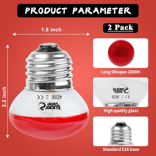LUCKY HERP Infrared Heat Lamp, 40W Reptile Heat Lamp 2 Pack Red Heat Lamp Bulbs, Infrared Basking Spot Heat Light Bulb, Amphibians Heat Lamp Bulbs for Reptile, Geckos, Snakes, Lizard, Turtle - color: 40-r