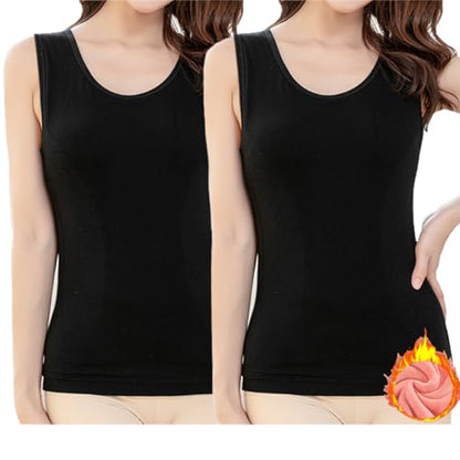 Womens Cotton Thermal Fleece Lined Underwear Tops Cami Tank Top Warm Base Layer Vest - color: Z-black&black, size: L / (Fit 120~145 lb)