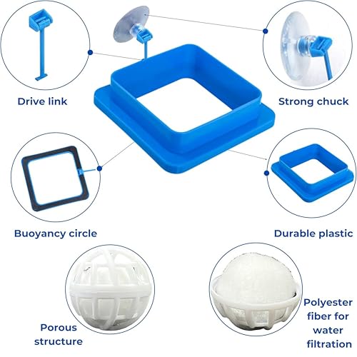 2pcs Aquatic Turtle Tank Accessories Feeding Ring and 2pcs Nitrifying Balls Set, Fish Food Holder and Aquatic Toys for Turtles Tortoise Goldfish Guppy Koi Puffer (Blue, Square+Round) - size: Square+Round