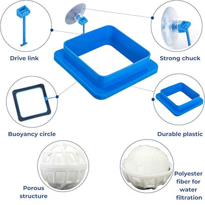 2pcs Aquatic Turtle Tank Accessories Feeding Ring and 2pcs Nitrifying Balls Set, Fish Food Holder and Aquatic Toys for Turtles Tortoise Goldfish Guppy Koi Puffer (Blue, Square+Round) - size: Square+Round