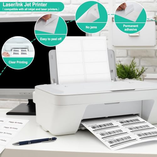 L LIKED 2"x4" Bulk Printable White Label Stickers 5000 Labels 500 Sheets | Matte, permanent adhesive, laser/inkjet compatible, 10 per sheet, for shipping, address, product & barcode labels - size: 500 Sheets