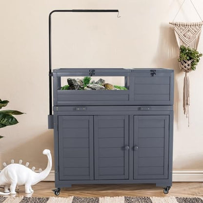 Agitree Premium Reptile Habitat Enclosure, Dark Gray | For Tortoises and Lizards, Adjustable Lighting, 360° Wheels, Easy-Clean Design, Secure Ventilation
