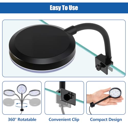 Clip On Aquarium Light 8W LED Fish Tank Light with Full Spectrum & Dimmable Brightness USB Moving Aquarium Lamp for 1-5 Gallon Betta Fish Tanks - color: Clip Light(Dimmer)