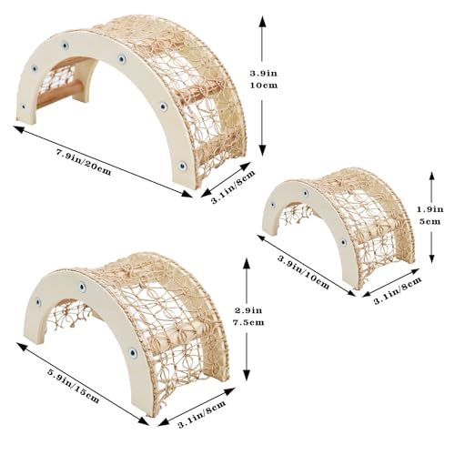 3 Pcs Hermit Crabs Climbing Toys, Natural Wooden and Hemp Rope Climbing Bridge, Hermit Crab Supplies, Reptile Cage or Tank Accessories for Medium or Large Hermit Crab Habitat