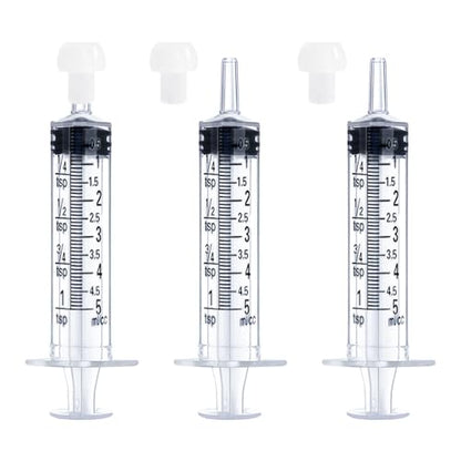 5mL Syringe for Liquid, Food, Oral, Scientific Labs, Measurement, Dispensing, Press-In Adapter, Craft, Big Tip with Cap- 3 Pack 5ml Syringes with tsp & mL Measurement - style: 5 ml-tsp