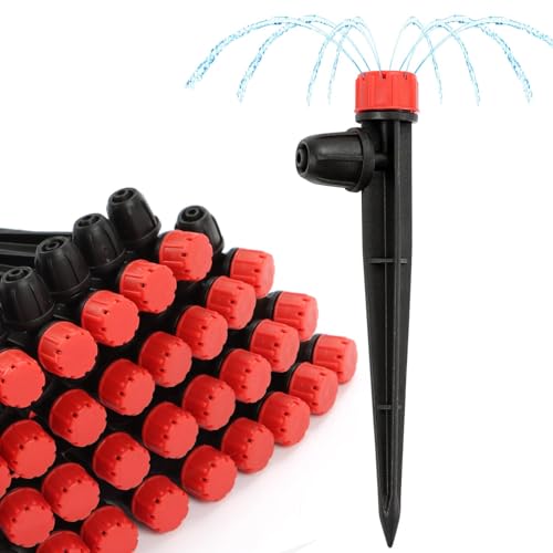 RedChili 10 Pieces Drip Emitters for 1/4" Drip Irrigation Tubing, Adjustable 360 Degree Stream Drip Emitters with Stake 360° Full Circle 8 Hole Stream Emitters Garden Two Way Irrigation Micro Drippers - size: 25P StreamEmitter(Two Way)