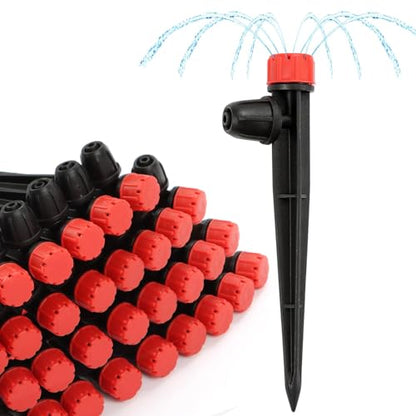 RedChili 10 Pieces Drip Emitters for 1/4" Drip Irrigation Tubing, Adjustable 360 Degree Stream Drip Emitters with Stake 360° Full Circle 8 Hole Stream Emitters Garden Two Way Irrigation Micro Drippers - size: 25P StreamEmitter(Two Way)
