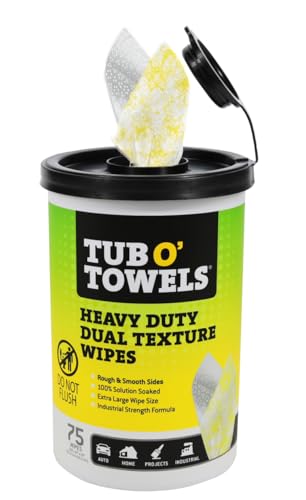 Tub O’ Towels TW75 Heavy-Duty 10" x 12" Size Multi-Surface Cleaning Wipes, Dual Texture, 75 Count Per Canister - size: 1 Count (Pack of 1)