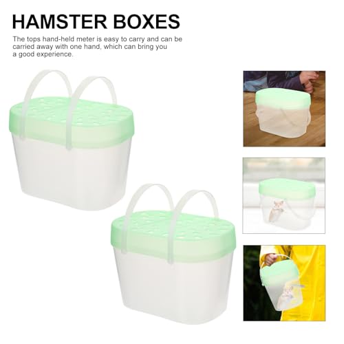 2pcs Medium Green Hamster Cases Plastic Reptile Containers with Handle Outdoor Small Pet Carriers Travel Boxes for Turtles and Small Animals
