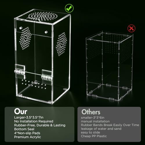 Pre-Assembled Jumping Spider Enclosure, All-Side Ventilation | 3.5"×3.5"×7" Escape-Proof Spider Terrarium Kit with Accessories & Magnetic Door for Tarantula, Mantis, Tweezer & Temp Sticker - size: Small Vertical (3"×3"×7")