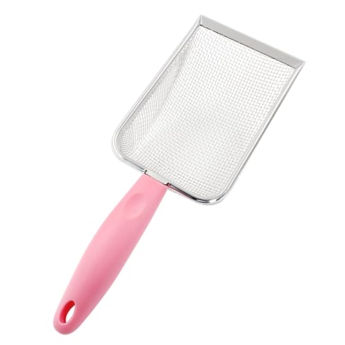 Hordion Cat Litter Scoop Stainless Steel Mesh Scooper, 2mm Mesh, Pink | Non-Stick Coated Metal Litter Shovel, Fine Sand Litter Scooper for Litter Box Kitten Pooper Lifter
