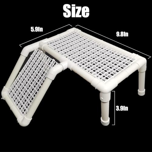 Standing Turtle Basking Platform, Plastic Short Legs Floating Platform for Low Water Level Tank, 10" Width Resting Area, Turtle Docks for Basking with DIY PVC Pipes, Ramp for Reptile Frog Terrapin