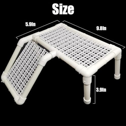 Standing Turtle Basking Platform, Plastic Short Legs Floating Platform for Low Water Level Tank, 10" Width Resting Area, Turtle Docks for Basking with DIY PVC Pipes, Ramp for Reptile Frog Terrapin