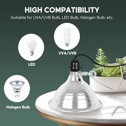 HealSmart 8.5" Clamp Light Socket, 150-Watt Maximum with 6 Feet 18/2 SPT-2 Cord, Aluminum Reflector E26 (no Bulb Included), for Reptiles and Plants Growing, 1-Pack - size: 8.5 Inch (150 Watts), style: 1-Pack