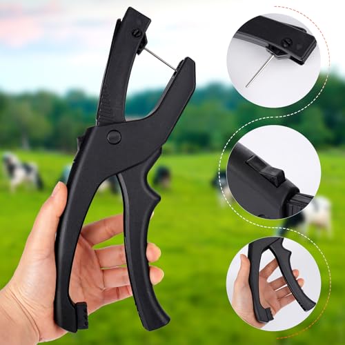 Cattle Ear Tagger Professional One-Piece Z Tags Pliers Applicator | Livestock Ear Tag Pliers For Cow, Goat, Sheep, Dogs, Pigs, Hog, Animal Identification Card Installation Tools - color: Black