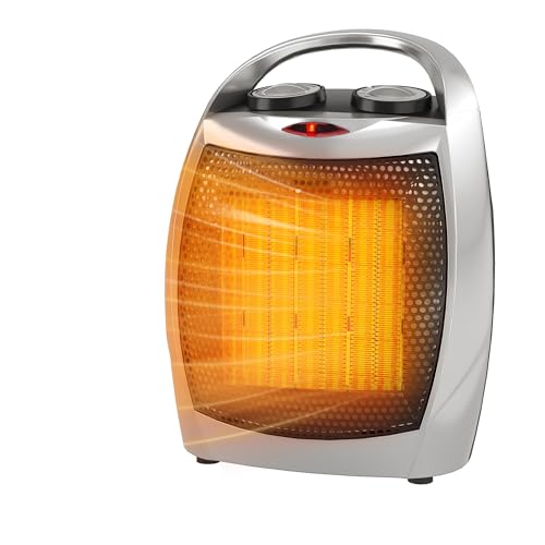GarveeTech Space Heater - Greenhouse Heater, Heater with Fan, for Small Room 2 Speed Adjustable Fast Heating, Safe Quiet with Tip-Over & Overheat Protection for Office Desk & Pets 1500W/750W (Silver) - color: Silver
