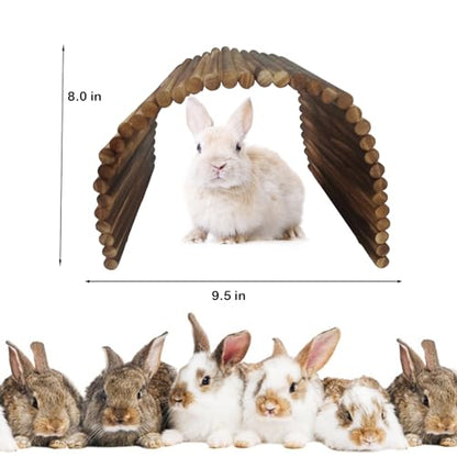 kathson Wooden Rabbit Hideout with Tunnel,Extra Large Bunny Bridge Guinea Pig Wood Ladder Flexible Hamster Ramp Small Animal Climbing Toys for Ferret Hedgehog Chinchillas and Other Rodents - size: XXL (40 x 27.5 inches)