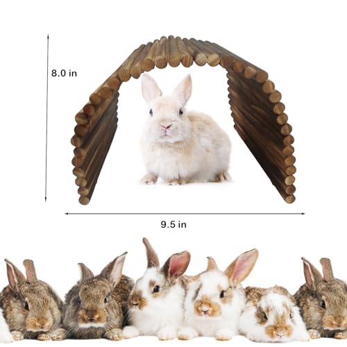 kathson Wooden Rabbit Hideout with Tunnel,Extra Large Bunny Bridge Guinea Pig Wood Ladder Flexible Hamster Ramp Small Animal Climbing Toys for Ferret Hedgehog Chinchillas and Other Rodents - size: XXL (40 x 27.5 inches)