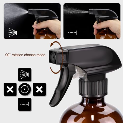Loretoy Glass Spray Bottle Kit×10 (2×16oz, 2×4oz, 6×2oz), 9×10ml Roller Bottles, Anti UV, Multi Size and Versatile, Suitable for Aromatherapy, Facial Moisturizing, Watering, etc.(Amber) - color: Amber