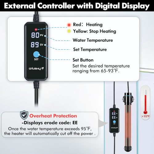 Orlushy Submersible Aquarium Heater, Fish Tank Heater with Free Thermometer for Freshwater and Saltwater Tank - size: R150