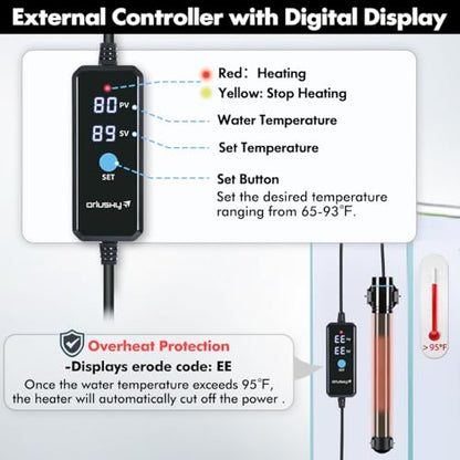 Orlushy Submersible Aquarium Heater, Fish Tank Heater with Free Thermometer for Freshwater and Saltwater Tank - size: R150