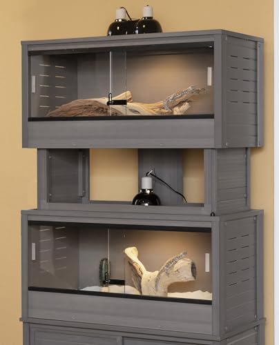 New Age Pet ECOFLEX Two Medium Reptile Enclosures with Matching Stacker Combo Set in Grey - color: Grey, size: Medium