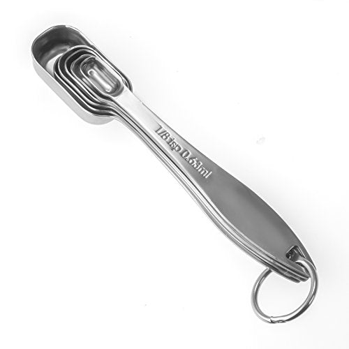 6-Piece 18/8 Stainless Steel Measuring Spoons Set, Silver | Six Engraved US and Metric Sizes From 1/8 TSP to 1 Tbsp Fit Narrow Spice Jars and Stay Together On an O-shaped Ring - color: Silver, size: 6 Piece
