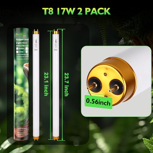 UVB Light for Reptiles Bearded Dragon, 2 Pack T8 UVB Reptile Light UVB Bulb 10.0 17W UVA UVB Reptile Light Bulb Terrarium Light Lamp Tube for Turtle Chameleon Leopard Gecko Snake Tank, 24 Inch - size: T8-24 Inch(2 Pack)