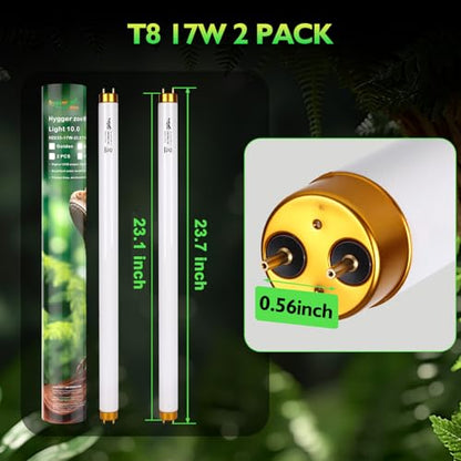 UVB Light for Reptiles Bearded Dragon, 2 Pack T8 UVB Reptile Light UVB Bulb 10.0 17W UVA UVB Reptile Light Bulb Terrarium Light Lamp Tube for Turtle Chameleon Leopard Gecko Snake Tank, 24 Inch - size: T8-24 Inch(2 Pack)