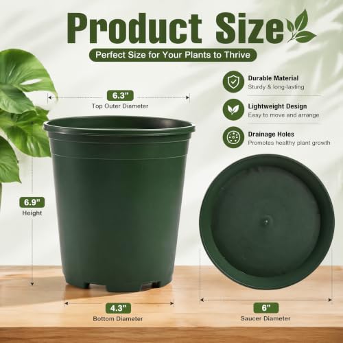 Fasmov 10PCS 1 Gallon Durable Nursery Pot Garden Flower Pots Nursery Plant Container Kit with 10 Pcs Matching Pallets - color: Green
